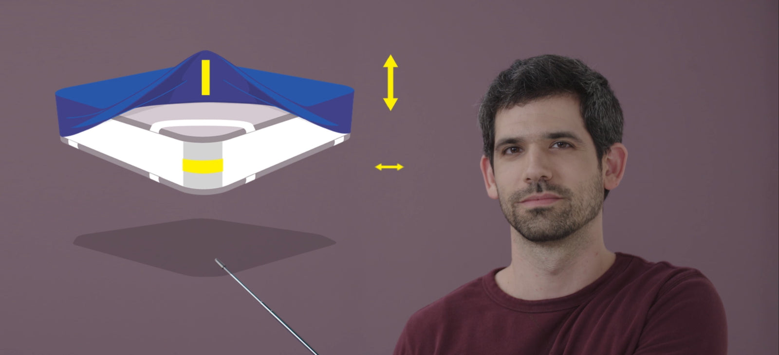 Jonatahn is presenting Beddingo Sheets patent on a mattress diagram