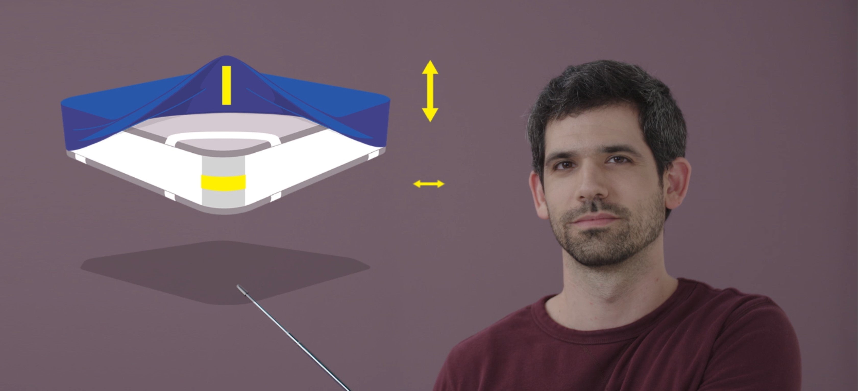 Jonatahn is presenting Beddingo Sheets patent on a mattress diagram